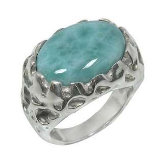 Turquoise Larimar Gemstone Artisan Designer Silver Ring  