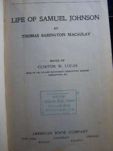 ANTIQUE BOOK MACAULAYS LIFE OF SAMUEL JOHNSON ENGLISH CLASSICS 1910 