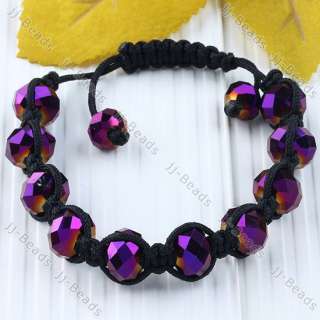Purple Crystal Disco Ball Beads Bracelet Macrame Hip Hop 1P Rondelle 