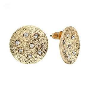 Dana Buchman Gold Tone Simulated Crystal Textured Button Stud Earrings 