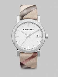 Burberry   Check Stamped Round Stainless Steel Watch/34MM