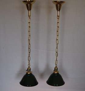 Pair of Antique Pendant Lights Industrial Enamel Shades  