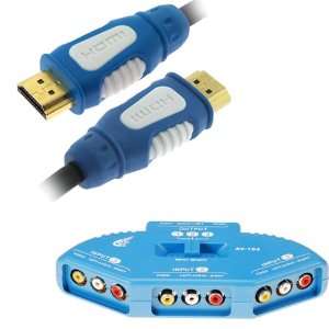 Video RCA Composite AV Video Game Selector Switcher + iKross 6FT HDMI 