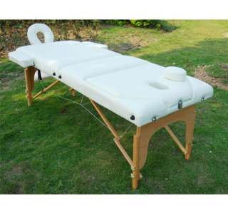   Cream White 3 Fold Portable Massage Table Salon Spa 77L 3 Pad PU Bed