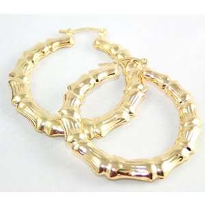  X Large & Thick 2 18k Gold Filled GF Bamboo Hoop Earrings 