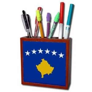 Kosovo Flag Mahogany Wood Pencil Holder