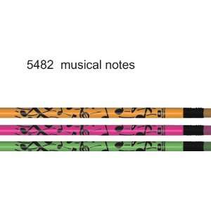 Musical Notes Pencil. 12 Each A5482. Black Music Notes and Symbols on 
