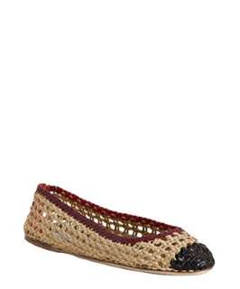 Prada tan tri color woven leather ballet flats  BLUEFLY up to 70% off 