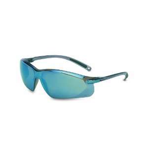   A700 Gray Frame Temple Safety Glasses, Blue Lens