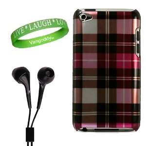  Pink Plaid Hard Cover for iTouch 4 Snap on Case for Apple iPod 