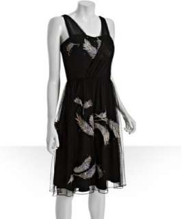 Badgley Mischka Platinum Label black feather embroidered tulle dress 