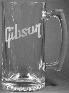 Personalized Gibson Guitar Etched / Engraved Glass Beer Mug 25oz