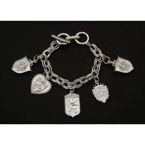  Juicy inspired shields & crown charm silver couture toggle bracelet 