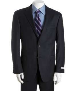 Hickey Freeman navy wide pinstriped wool 2 button Milburn suit with 