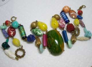   Vintage Freirich Gold Tone Art Glass & Celluloid Deco Style Necklace