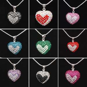   Plated Love Heart Pendant Necklace Use Swarovski Crystal + Gift Box