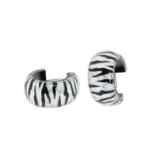    Large Silver Leaf & Black Resin Zebra Hoop Earrings Jewelry