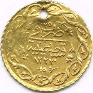 OLD TURKEY OTTOMAN GOLD COIN 1223 / 29 Mahmudiye 1/2 R!  