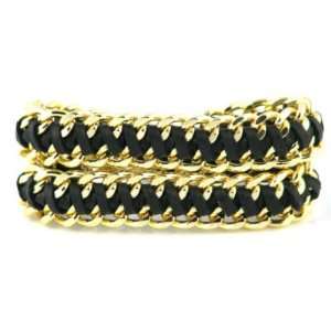   Jewelry by Jurate Black Leather Gold Wrap Bracelet 