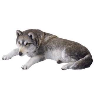 WOLF LYING POSITION STATUE DOG REPLICA SCULPTURE  