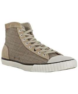 Paul Smith Jeans tan suede and plaid fabric Cedar lace up sneakers 