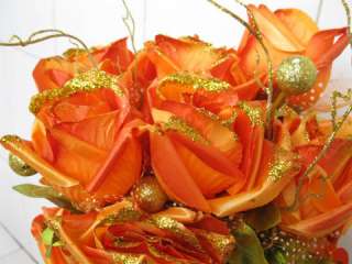 1X Orange Rose Flower Home Wedding Decoration 24 Heads  