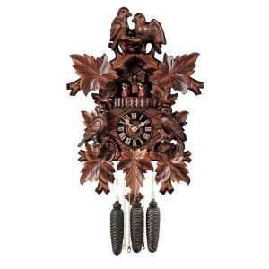   Clock with Dancers, Four Hand Carved Birds And Maple Leaves, 18 Inch
