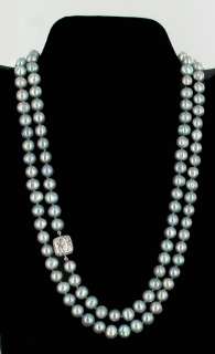   14K WHITE GOLD PAVE DIAMOND DOUBLE STRAND BLUE GREEN TAHITIAN PEARLS