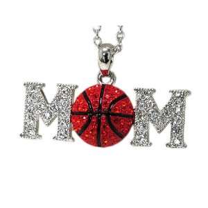 White Gold Crystal Red Basketball Mom Pendant Necklace Fashion Jewelry