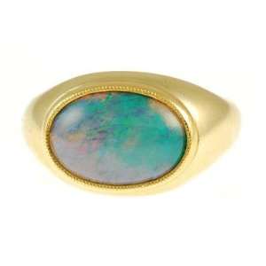  Handmade Custom Black Opal ring   Smooth and Modern 18kt 