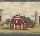 Wallpaper Border Country Farmhouse Red Barn In Pasture With Blue Trim