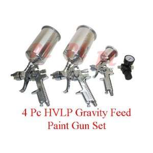    4 Pc HVLP Stainless Air Gravity Feed Spray Paint Gun: Automotive