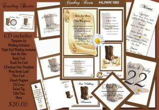 Delux Western Boots Wedding Invitation Kit on CD  