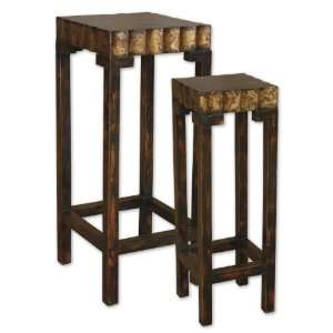 Uttermost 34.8 Inch Justus Plant Stands Set/2 Mahogany Wood Tone w 