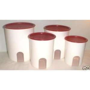 Tupperware 4 Pc One Touch Canister Set in Passion Red  