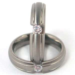   Titanium Tension Set Ring, Simulated Diamond Bands, Free Sizing 4.5 11
