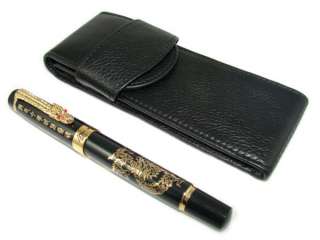 LJ41 JINHAO CHINESE DRAGONS OFFSPRING ROLLER PEN W/LEATHER PEN CASE 