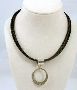 SILPADA Three Strand Braided Brown Leather Necklace with Sterling 