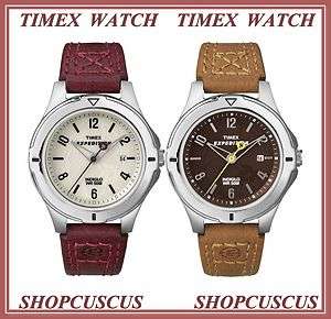 Timex Womens Expedition Watch White/Black Dial Burgundy/Brown Leather 