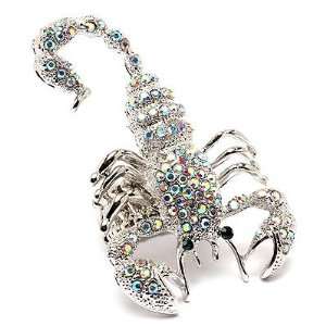Scorpion Clear AB Crystals Silver Animal Stretch Adjustable Fashion 