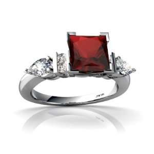   14K White Gold Square Genuine Garnet Engagement Ring Size 9 Jewelry