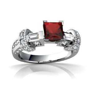   14K White Gold Square Genuine Garnet Engagement Ring Size 6.5 Jewelry