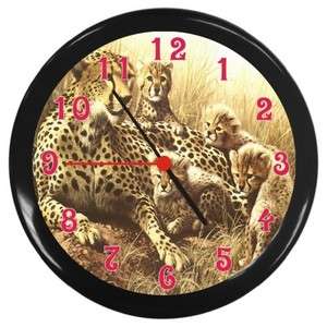 New Cheetah Family Black Decor Wall Clock  