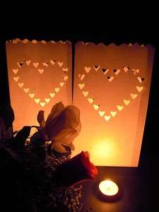 10 Hearts Wedding Candle White Paper Bag Lantern Decor  