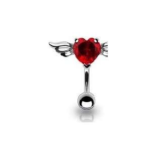  316L Surgical Steel   Belly Ring   Heart with Wings   Red 