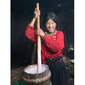  Tibetan Girl Making Butter Tea Inside the Yurt, Dingqing 