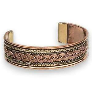    Copper Cuff Bracelet Braided Design Tri Tone 17mm Wide Jewelry